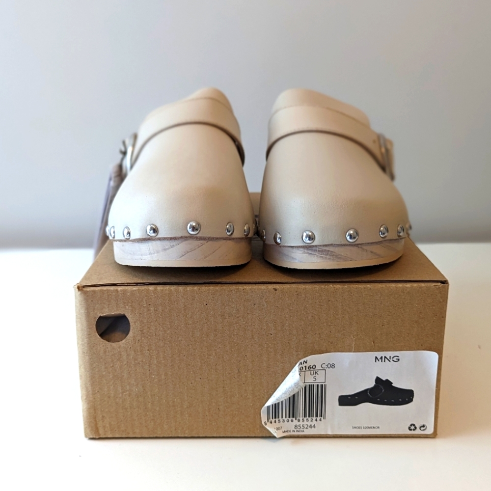 Mango Genuine Leather Beige Clogs Size 7.5